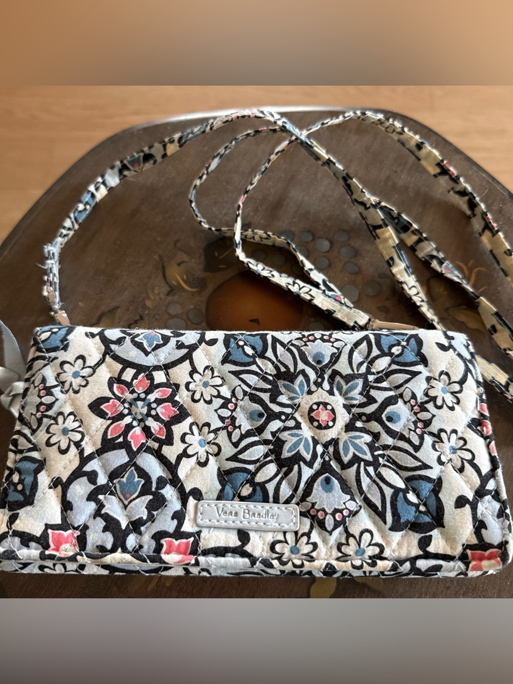 Vera Bradley Floral Quilted Crossbody in Blue,Black & Pink Lisbon Medallion